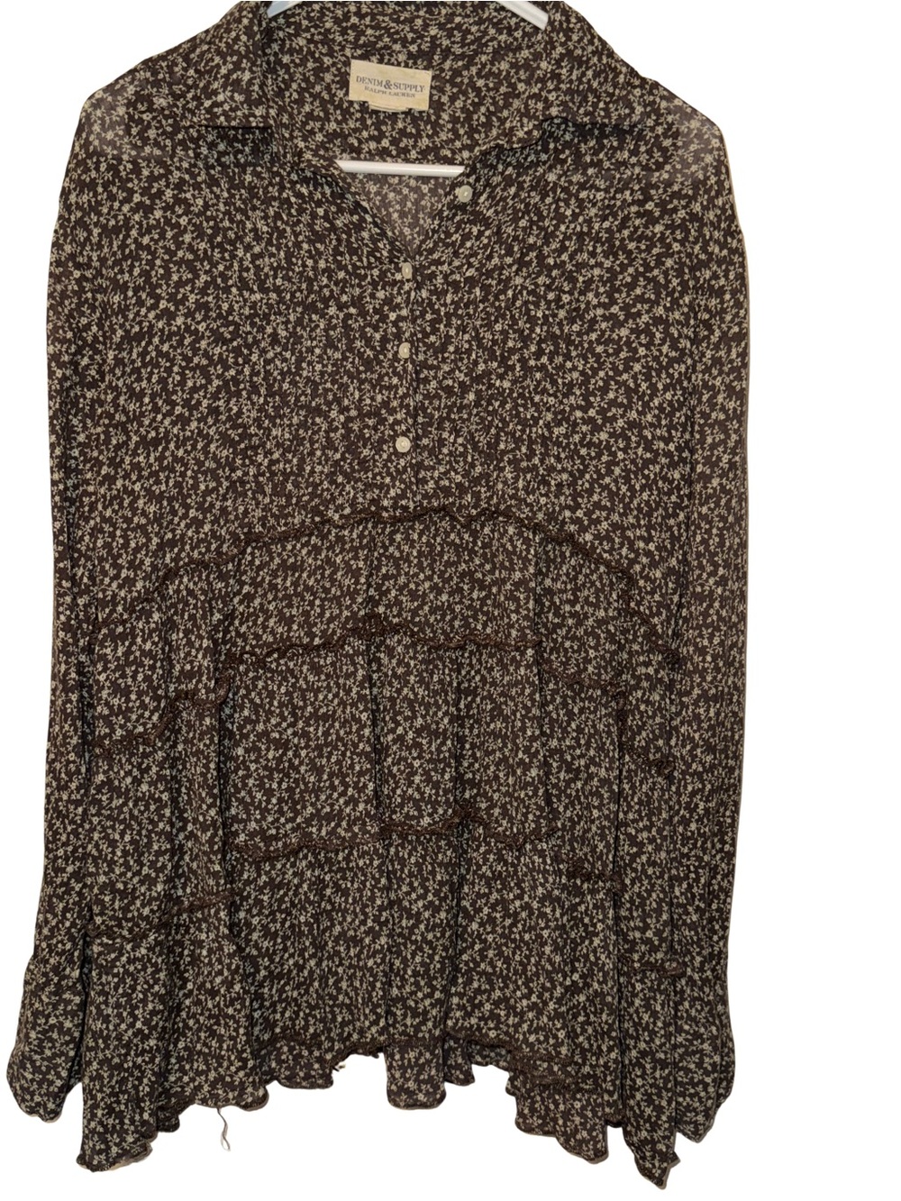 Ralph Lauren Denim & Supply Peasant Top Blouse Brown Floral Boho Brown Tiered L